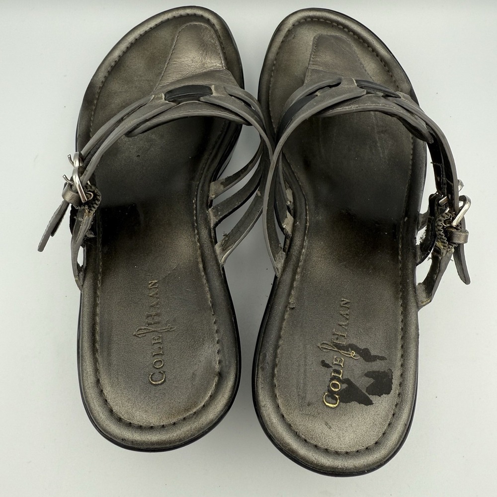 Cole Haan NikeAir Women's Wedge Sandals‎ Size 8 Metallic Gray Leather Thong - Picture 2 of 11